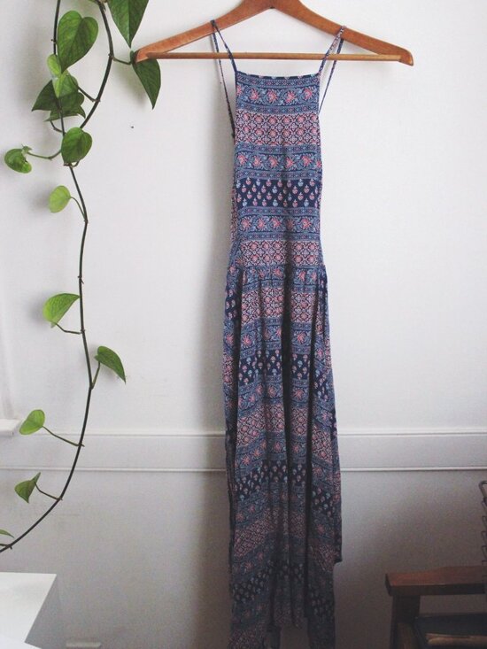 Abercrombie & Fitch Dresses & Skirts - Abercrombie & Fitch Blue Boho Maxi Dress Patchwork Quilted Strappy Back XS